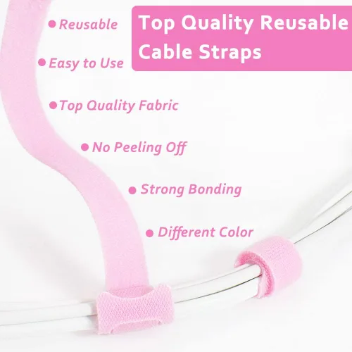 Vista 5 de 70 bridas de cables reutilizables color rosa, para organizar cables, reutilizables, para electrónica, de gancho y bucle para computadora, de 4, 6, 8
