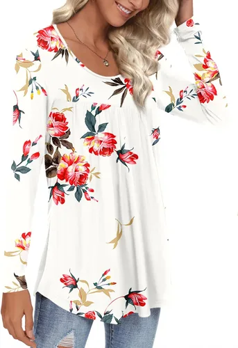 Vista 2 de CATHY Blusa de manga larga para mujer, ajuste holgado, casual, con volantes, para leggings