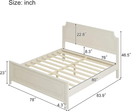 Vista 2 de Harper & Bright Designs Cama de plataforma tamaño King con cabecero y estribo, base de cama King de madera de goma con listones resistentes