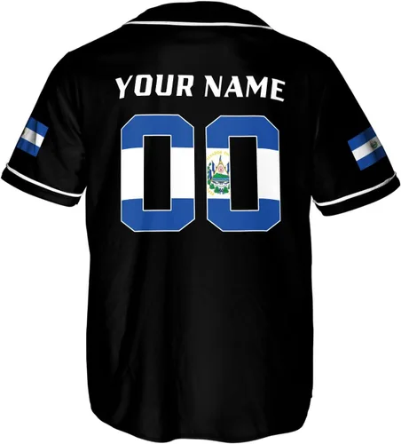 Vista 3 de MonkeyVan Camiseta de béisbol de El Salvador personalizada con nombre personalizado con la bandera salvadoreña salvadoreña, orgullo salvadoreño