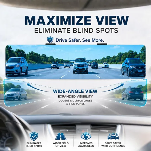 Vista 3 de SkycropHD Espejo retrovisor antirreflejo sin marco, espejo panorámico de gran angular interior, elimina puntos ciegos para automóvil, SUV, camión