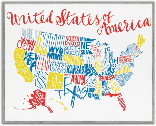 Vista 15 de Estados Unidos de América Mapa de Animales Kid's' Arte Giclée enmarcado Blanco costero (Texturado)