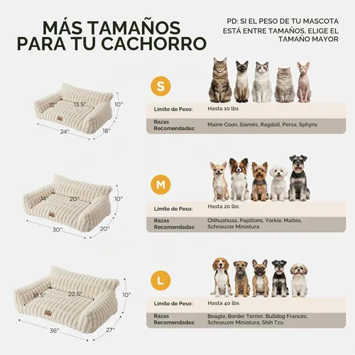 Vista 13 de Joydeco Cat Couch for Pets, 30 inch Plush Pet Sofa, Cat Bed for Indoor Cats with Removable Washable Cover, Supportive Pet Sofa, Cream Blanco crema
