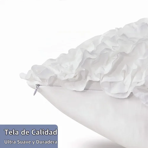 Vista 5 de Leeden 18x18 Fundas de almohada, juego de 2 fundas de almohada, funda de cojín decorativa estilo granja, funda de almohada 3D hecha a mano con Blanco