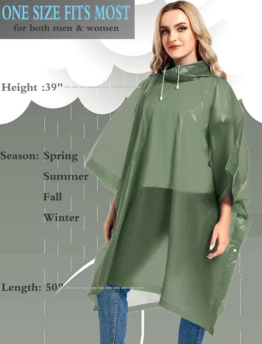 Vista 61 de Paquete de 2 ponchos de lluvia para adultos, reutilizables, impermeables, de supervivencia, emergencia, resistente, con capucha con cordón