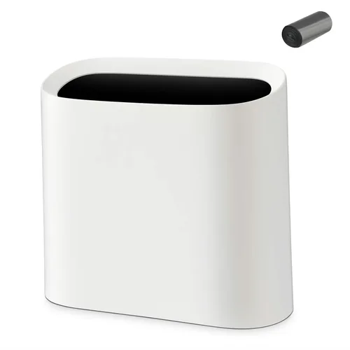 Vista 10 de SUBEKYU Basurero de 2.3 galones para baño, pequeño bote de basura de oficina para cocina, papelera rectangular delgada, plástico, negro