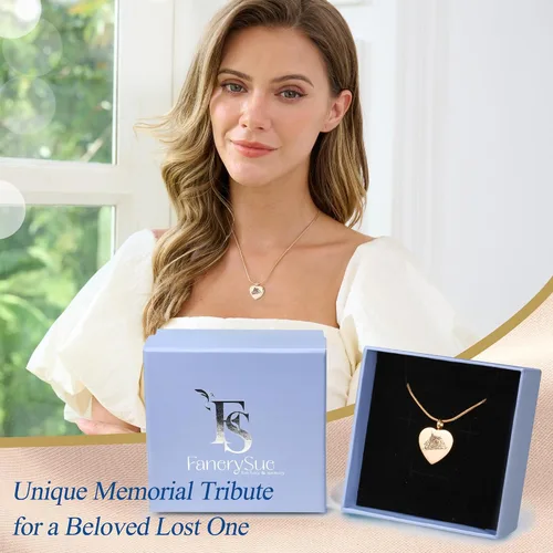 Vista 2 de Fanery Sue Regalos conmemorativos personalizados para mascotas, collar de urna de perro y gato con foto personalizada y texto para cenizas, joyería