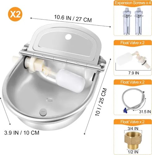 Vista 4 de 2 piezas automático de agua potable para animales, alimentador de agua de acero inoxidable, dispensador de perro de granja, kit de llenado