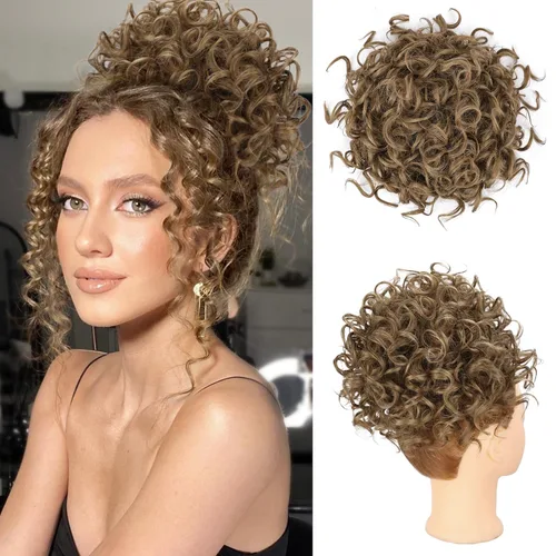 Vista 17 de Lommel Moño desordenado del pelo del pedazo natural suave rizado bollos Hairpieces (13W) Moño de pelo rizado suelto con cordón para mujer