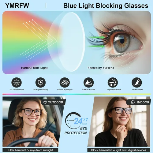 Vista 6 de Retro Blue Light Blocking Glasses for Women Men Classic Style Computer TV Eyeglasses Anti Eyestrain