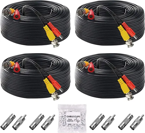 Vista 9 de Cables de alimentación de video BNC todo en uno de 100 pies/98.4 ft, cables de cámara de vigilancia de extensión BNC para sistemas CCTV DVR NVR