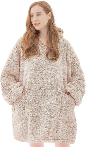 Vista 42 de yescool - Cobija con capucha, sudadera de franela de forro polar sherpa para adultos, mujeres y hombres, talla única