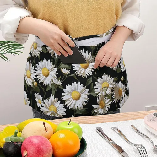Vista 3 de Server Aprons with 3 Pockets Waist Apron Waterproof Half Apron Short Cooking Aprons Bib