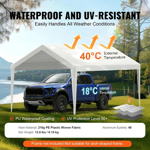 Vista 91 de VEVOR Cobertizo Tienda de Almacenamiento Exterior Portátil Resistente de 6 x 8 x 7 pies, Refugio de Cochera Garaje Impermeable con Puerta Enrollable