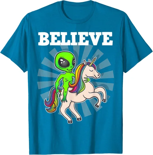 Vista 9 de Believe Space Alien Riding Unicorn - Camiseta de regalo divertida, Negro, S