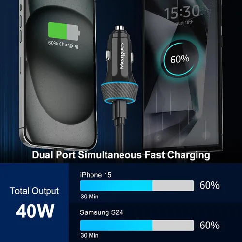 Vista 3 de Paquete de 2 cargadores de coche USB C de 40 W + 72 W 4 puertos USB C cargador de coche súper rápido carga rápida para iPhone 16 Pro Max/Plus/15