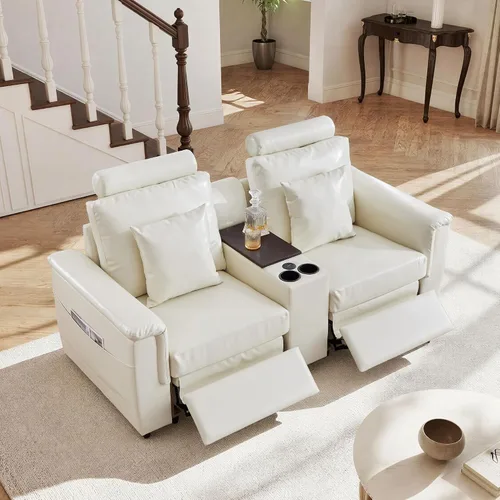 Vista 45 de ORRD Consola de almacenamiento multifuncional con soportes dobles para tazas, mesa, estación de carga USB para sofá modular seccional para sala
