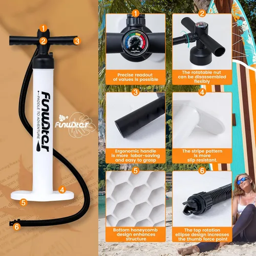 Vista 6 de FunWater Tabla de remo inflable de 11 pies y 10 pies 6 pulgadas con accesorios de tabla de remo de SUP de alta calidad, cubierta de EVA Grano