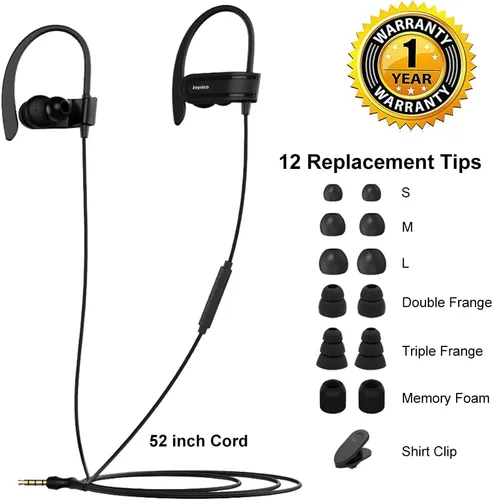 Vista 8 de Joysico - Auriculares con cable sobre la oreja con micrófono, control de volumen, gancho para la oreja y estuche, auriculares deportivos resistentes