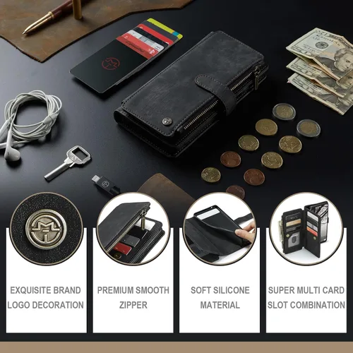 Vista 8 de JGY - Funda para Pixel 6A, Google Pixel 6A de piel de gamuza con cremallera y correa de cordón, Pixel 6A, monedero, cartera magnética para mujer