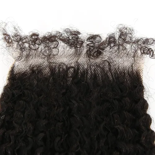 Vista 2 de Afro Kinky Curly 5x5 HD Cierre de encaje prearrancado con borde rizado de bebé 4B 4C, cierre de encaje HD de cabello humano transparente