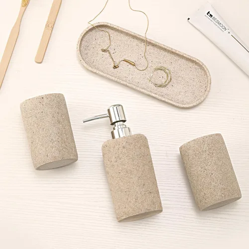 Vista 7 de Juego de accesorios de baño, organizador de baño para encimera, dispensador de jabón y soporte para cepillo de dientes, taza de enjuague bucal