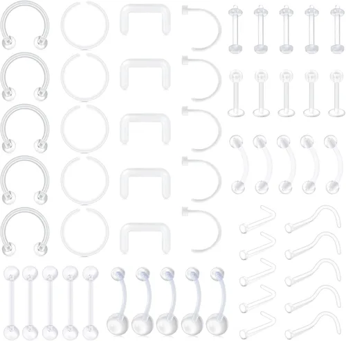 Vista 6 de D.Bella Kit de Retenedores de Piercing Transparentes Estilo Mix, Retenedores de Piercing Flexibles para Labios, Nariz, Cejas, Pezones, Lengua
