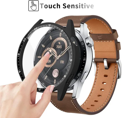 Vista 3 de [Paquete de 2] Funda con protector de pantalla de vidrio templado compatible con Huawei Watch GT3 de 1.812 pulgadas, dureza 9H de 360°, funda