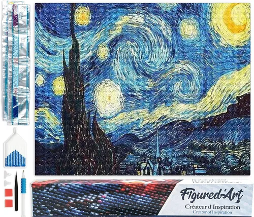 Vista 22 de Figured'Art Kit de arte de pintura de diamantes para adultos de 16 x 20 pulgadas, taladro cuadrado completo 5D en el lago, lienzo enrollado