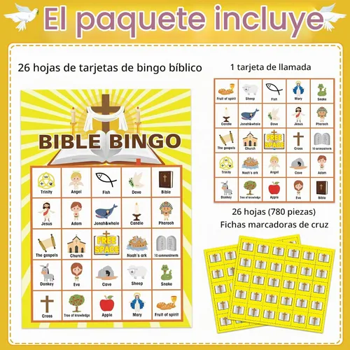 Vista 2 de FLYAB Juego de bingo bíblico para niños y adultos, tarjetas de bingo Amarillo
