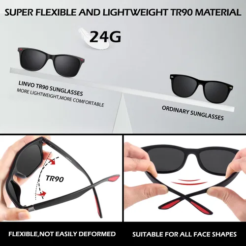 Vista 3 de LINVO Lentes de sol polarizados para hombres y mujeres, ultraligeros TR90 para conducir, pesca, golf, HD, UV400