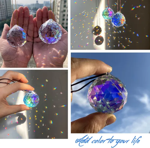 Vista 4 de STINO - 2 piezas prismas atrapasoles de bola de cristal de 4cm, atrapasoles colgantes con prisma de vidrio, creador de arcoíris para ventanas