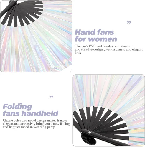 Vista 7 de EXCEART Abanico plegable para rave, ventilador de mano plegable holográfico chino japonés de bambú para festivales de Halloween, fiestas