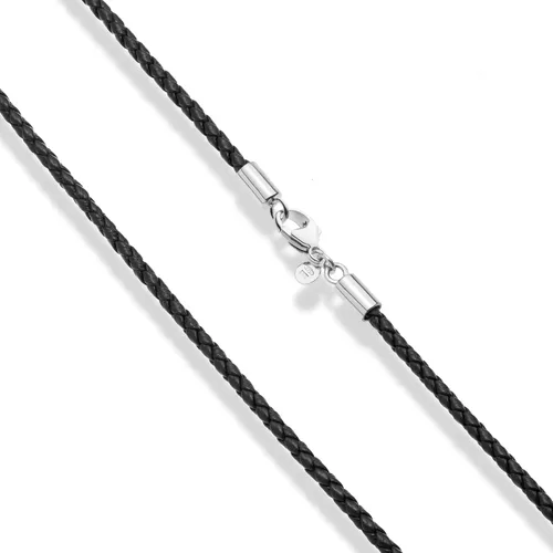Vista 2 de Miabella Collar de cadena de cuero italiano trenzado negro de 0.118 pulgadas para hombres y mujeres con cierre de plata de ley 925, fabricado