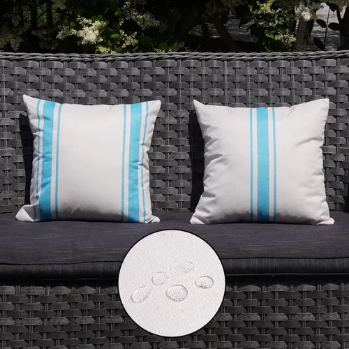 Vista 12 de ONWAY Juego de 2 fundas de almohada para exteriores impermeables de 16 x 16 pulgadas, fundas decorativas de lino, fundas de almohada de lino beige