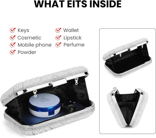 Vista 5 de UBORSE Bolsos de noche de perlas artificiales para mujer, elegante bolso formal con cadena para fiestas de boda