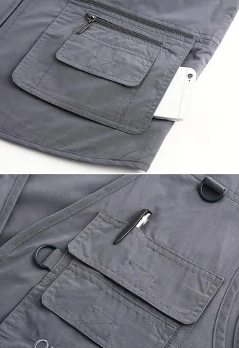 Vista 8 de Hbufnha Chaleco de viaje casual Safari para hombre, 16 bolsillos, chaleco de trabajo al aire libre, chaqueta sin mangas, chaqueta de pesca