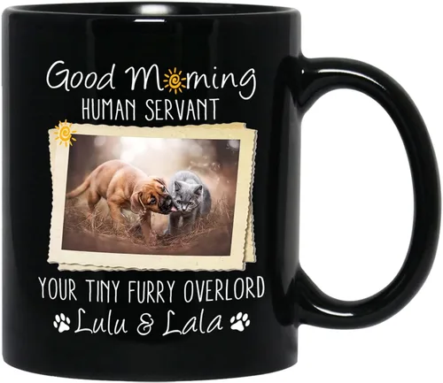Vista 12 de Tazas de café personalizadas, regalo para cumpleaños de amantes de los perros, taza de cerámica de 11 onzas y 15 onzas, taza de café negra