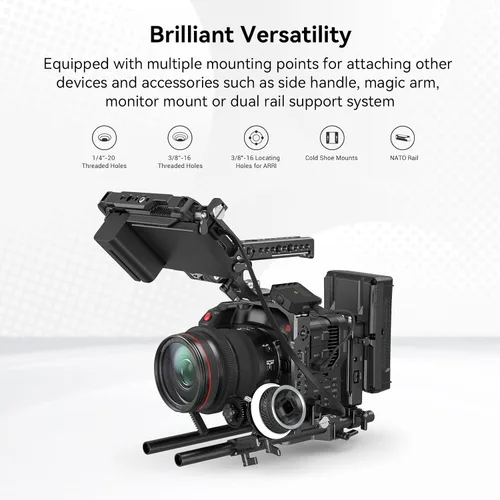 Vista 6 de SmallRig Kit de mano de jaula para cámara EOS C70 para Canon con mango superior NATO, abrazadera de cable para HDMI, placa superior, placa lateral