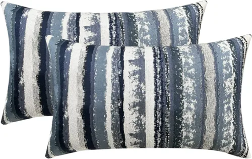 Vista 6 de Fundas de almohada jacquard a rayas de 16 x 16 pulgadas, paquete de 2, azul marino