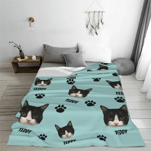 Vista 5 de Manta personalizada de fotos de gato, divertida manta personalizada de gato, regalo para amantes de los gatos, manta de fotos de mascotas