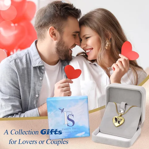 Vista 7 de Fanery Sue Personalized Heart Locket Necklace that Holds Pictures, Customize Photo Pendant Picture Jewelry Mothers Day Gifts for Women