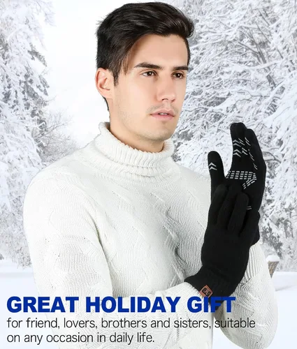 Vista 5 de FZ FANTASTIC ZONE Guantes de invierno para hombre, cálidos, térmicos, suaves, de lana, para pantalla táctil, para mujer