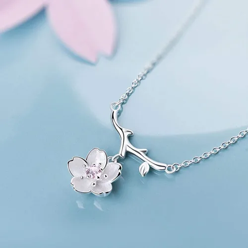 Vista 3 de SEniutarm Collares para mujeres y niñas Flores de cerezo flores ramas de árbol colgante collar mujer elegante joyería colgante cadena de San