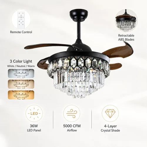 Vista 13 de Ventilador de techo de cristal moderno Fandian de 42 pulgadas con luces 3 - Capa de cristal
