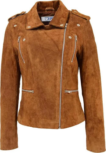 Vista 4 de Divergent Retail DR217 Hardrock Biker Chich - Chaqueta de piel para mujer, color marrón