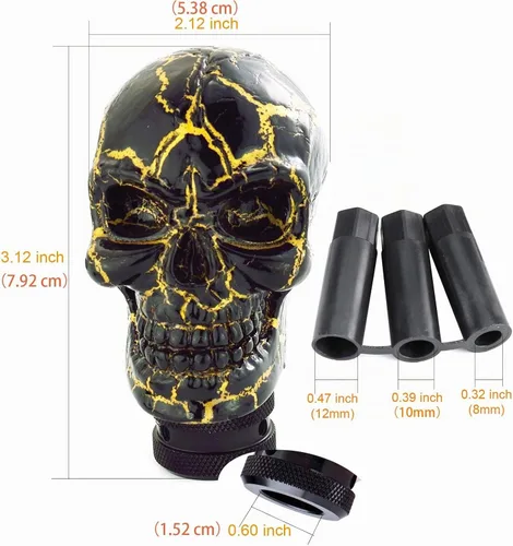 Vista 2 de Pomo de palanca de cambios manual de cabeza de calavera pequeña Negro