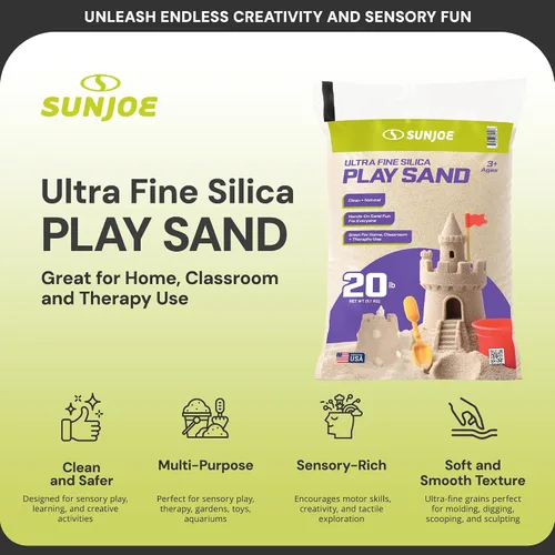 Vista 3 de Sun Joe Silica Play Sand for Sandbox, Sensory Table & Gardens, PLYSAND20