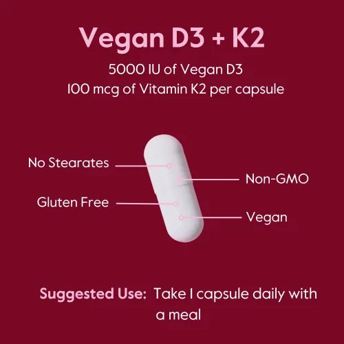Vista 5 de BESTVITE Vitamina D3 vegana 5000 UI + vitamina K2 100 mcg como MK-7 (120 cápsulas vegetarianas) – Sin estearatos – Vegano – Sin OMG – Sin gluten