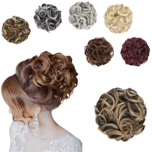 Vista 18 de Elaine Extensión de Coletero Grande y Desordenado, Rizos de Cabello Sintétcio, Coleteros Ondulados Grandes, Trenza Gruesa para Mujeres (#Blanco)